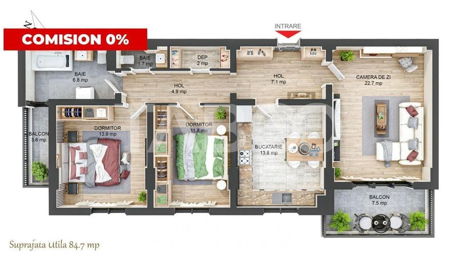 Apartament cu 3 camere decomandat în Șelimbăr