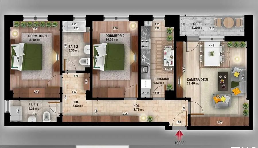 Apartament cu 3 camere decomandat în Theodor Pallady