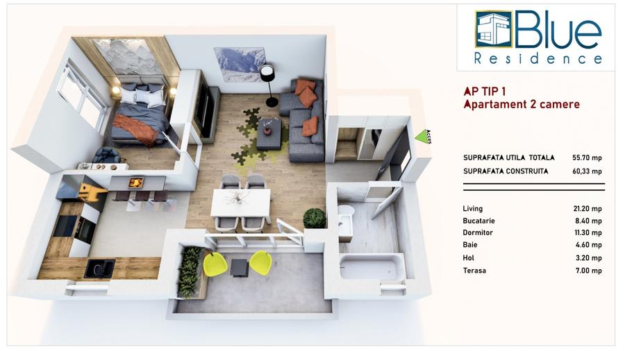 Apartament cu 2 camere decomandat în Sânpetru