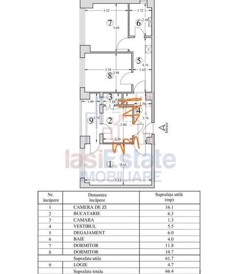 Apartament cu 3 camere decomandat în Central