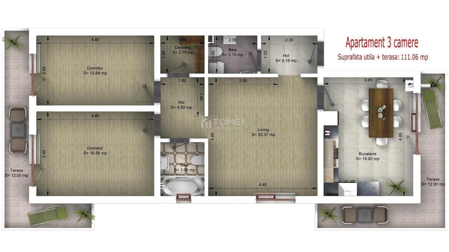 Apartament cu 3 camere nedecomandat în Tractorul