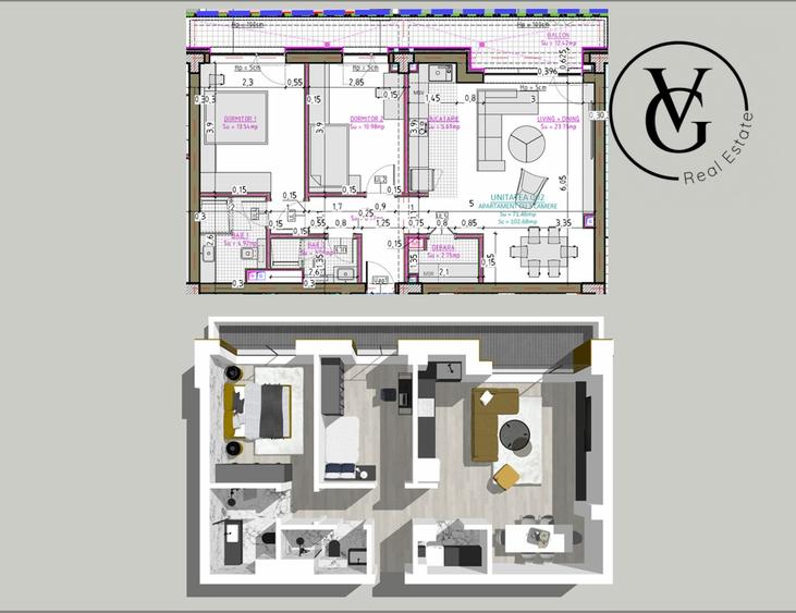 Apartament cu 3 camere decomandat în Inel II