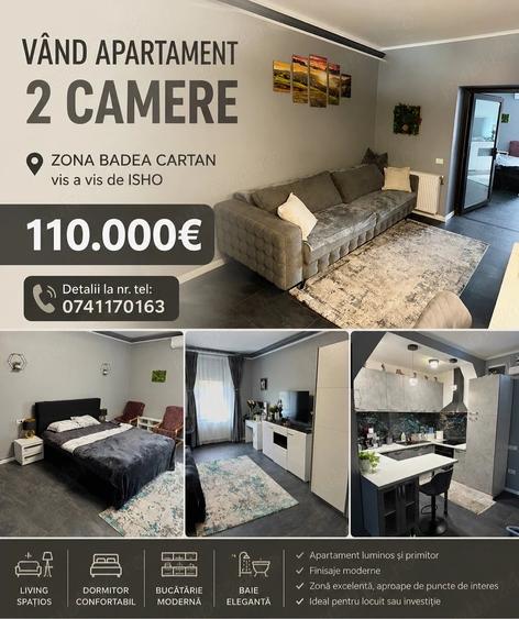 Apartament cu 2 camere semidecomandat în Badea Cârțan