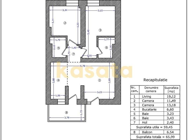 Apartament cu 3 camere decomandat în Tei