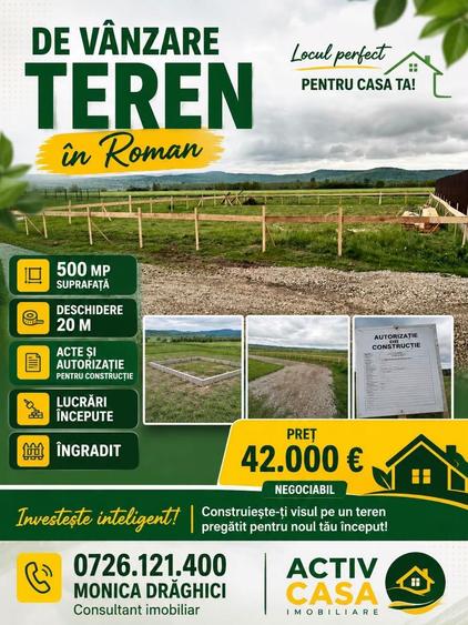 DE VÂNZARE – TEREN ÎN ROMAN – GATA PENTRU CONSTRUCȚIA CASEI TALE! - 1
