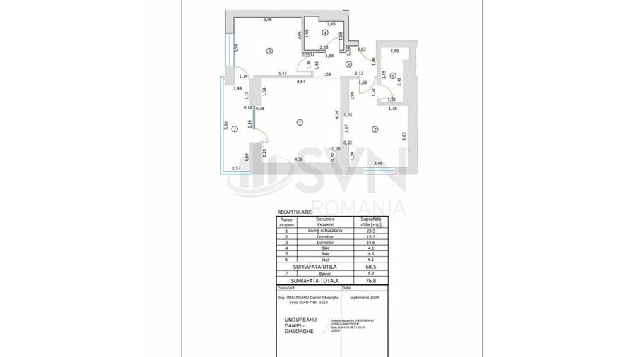 Apartament cu 3 camere decomandat în Central