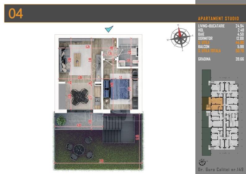 Apartament cu 2 camere decomandat în Titan