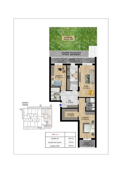 Apartament cu 3 camere decomandat în Titan