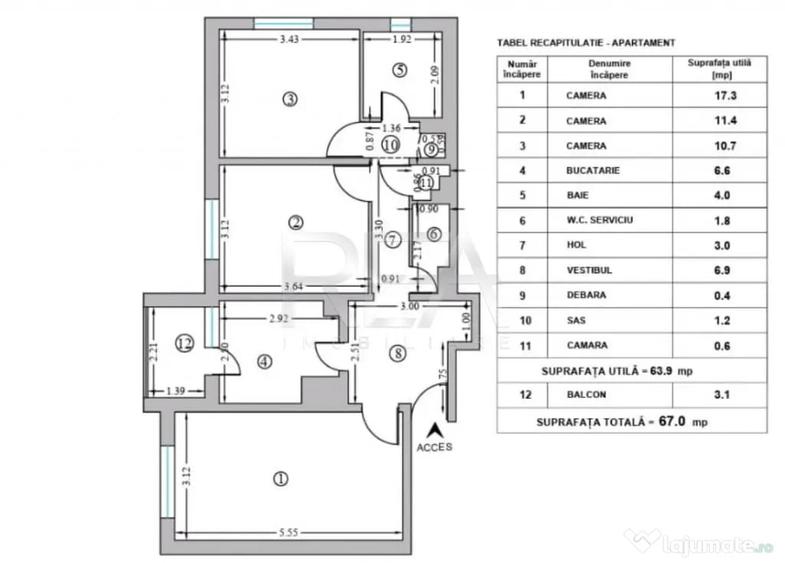 Apartament cu 3 camere decomandat în Mărgeanului