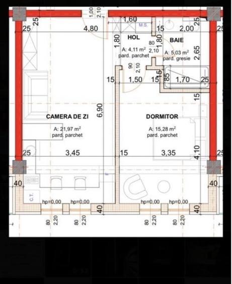 Apartament cu 2 camere decomandat în Romanești