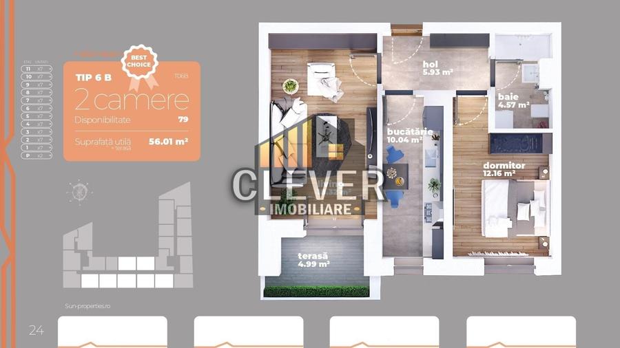 Apartament cu 2 camere decomandat în Liviu Rebreanu