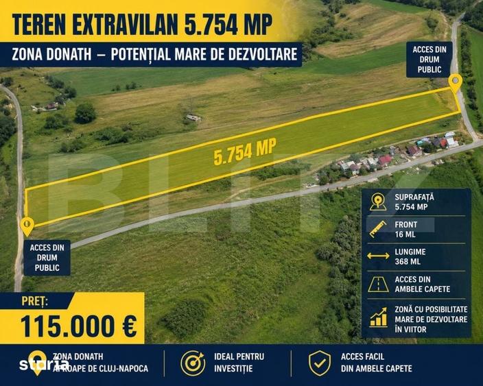 Teren de vanzare, 5754 mp, acces doua drumuri, zona Donath - 1