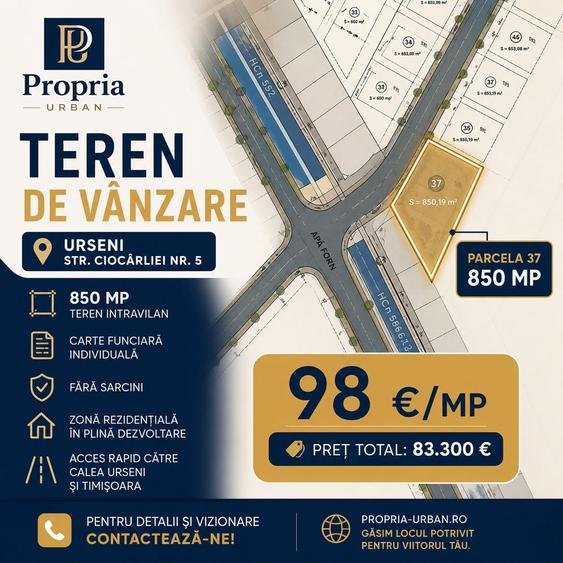 Teren  de vânzare  PUZ aprobat  2 fronturi stradale- Calea Urseni/Timisoara - 1