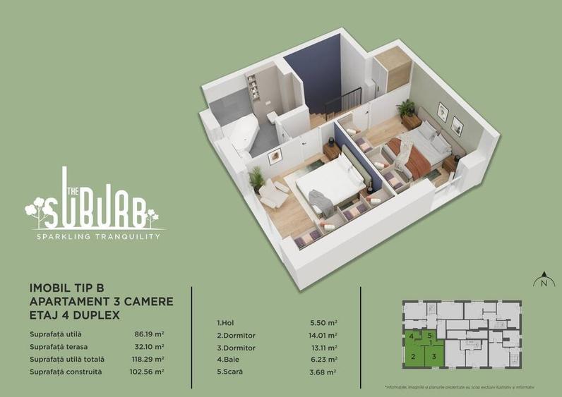Apartament cu 3 camere decomandat în Nord