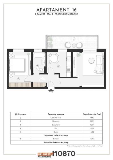 Apartament cu 2 camere decomandat în Est