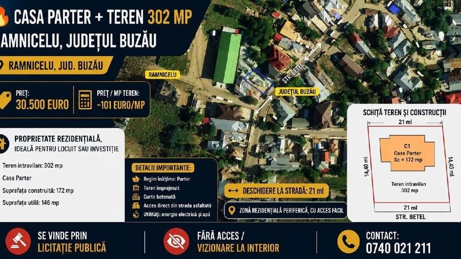 Casă individuală cu 3 camere cu Teren 302 Mp în Râmnicelu