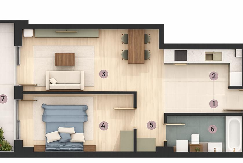 Apartament cu 2 camere decomandat în Aeroport