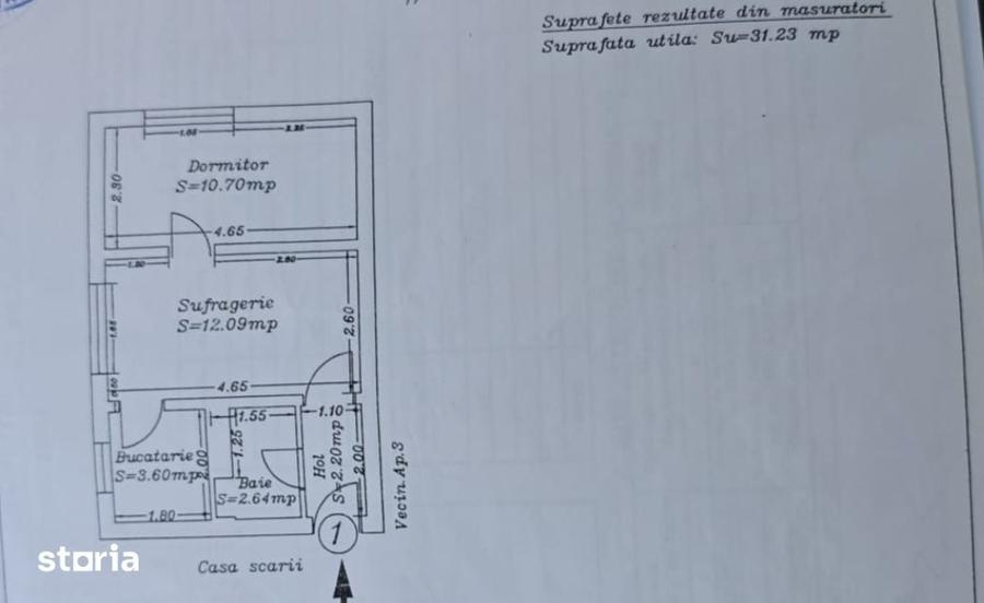 Apartament cu 3 camere decomandat în CET