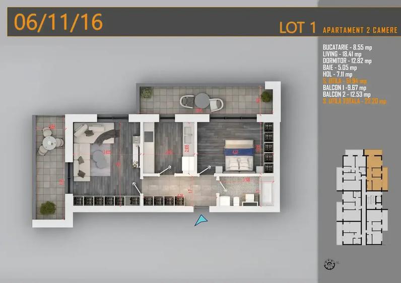 Apartament cu 2 camere decomandat în Ozana
