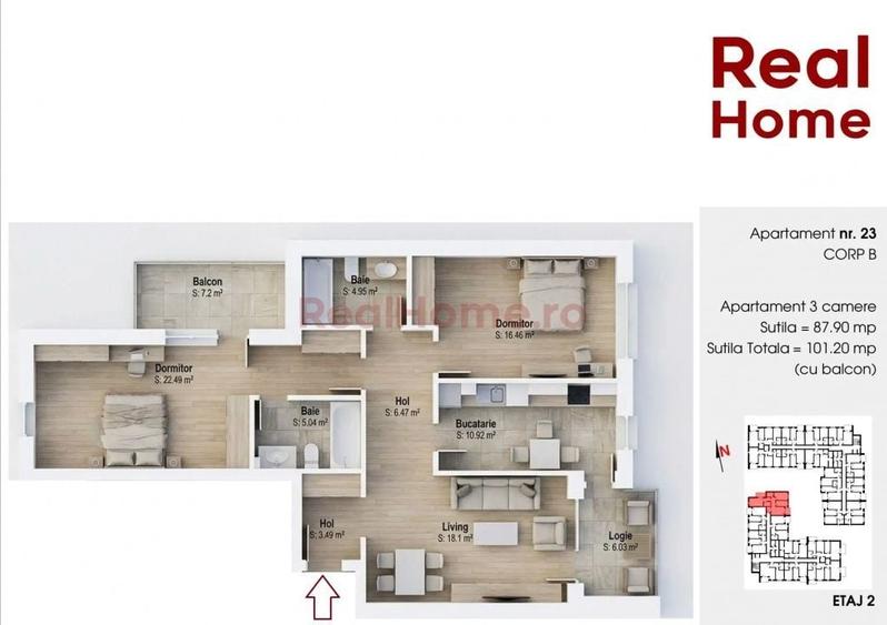 Apartament cu 3 camere decomandat în 1 Decembrie 1918