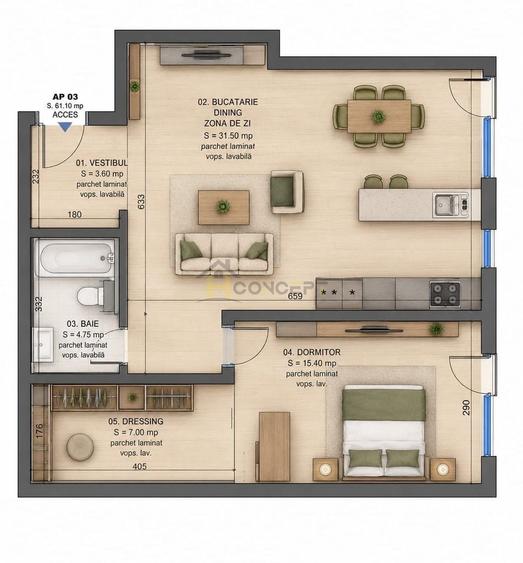 Pipera, Zona de Nord, 2 camere + terasa, imobil nou - 4