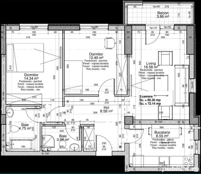 Apartament cu 3 camere decomandat în Militari
