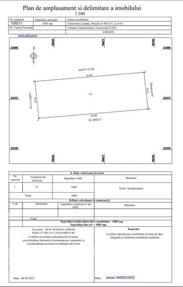 Teren Construcții extravilan de 1006 mp, în Limanu