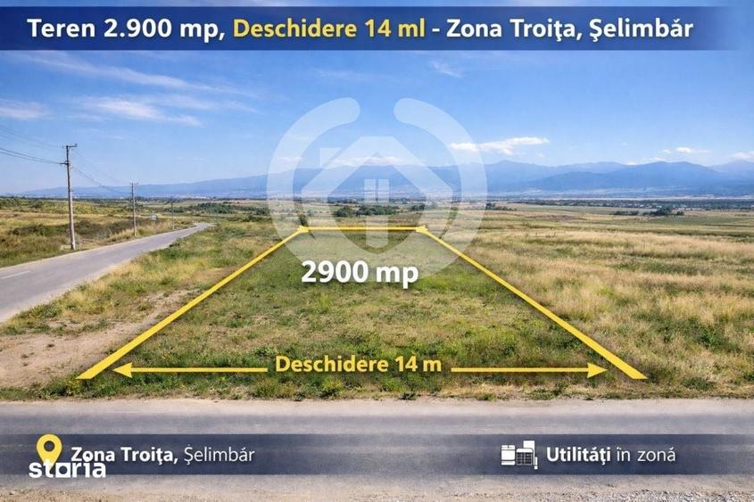 Teren 2900 mp, 14 ml deschidere la 2 min de Troita, Selimbar - 1