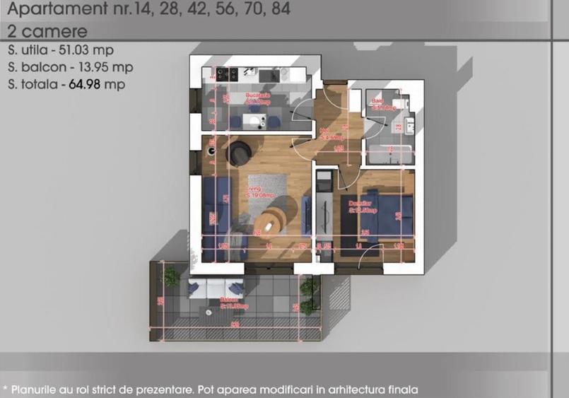 Apartament cu 2 camere decomandat, mobilat în Theodor Pallady