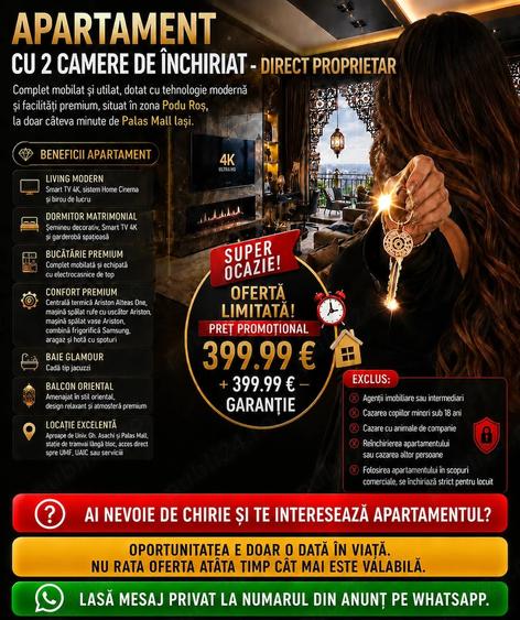 Apartament cu 2 camere semidecomandat în Podu Roș