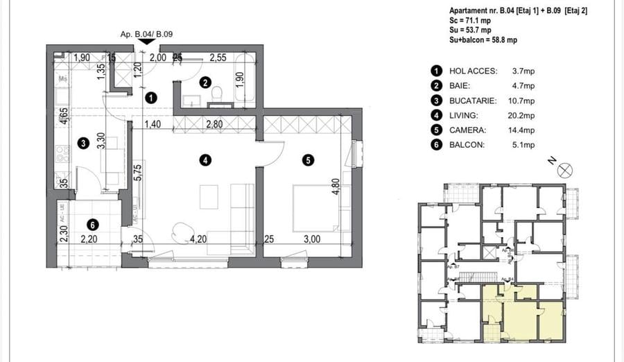 Apartament cu 2 camere decomandat în Freidorf