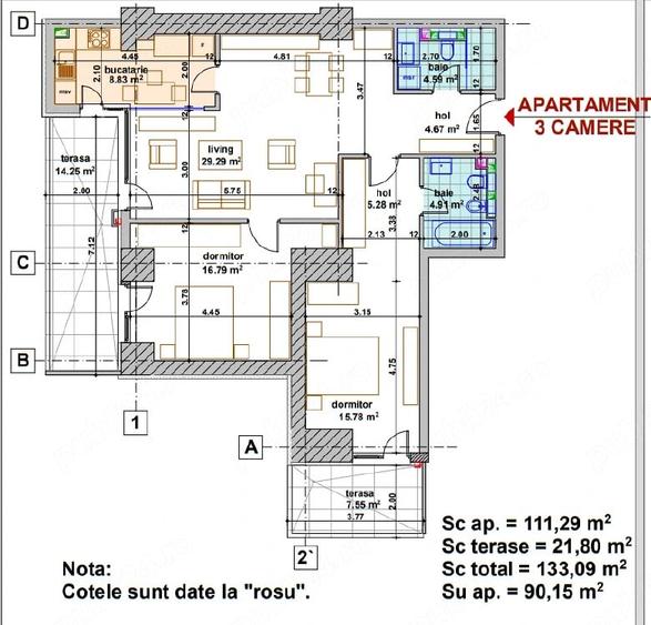 Apartament cu 3 camere semidecomandat în Lujerului