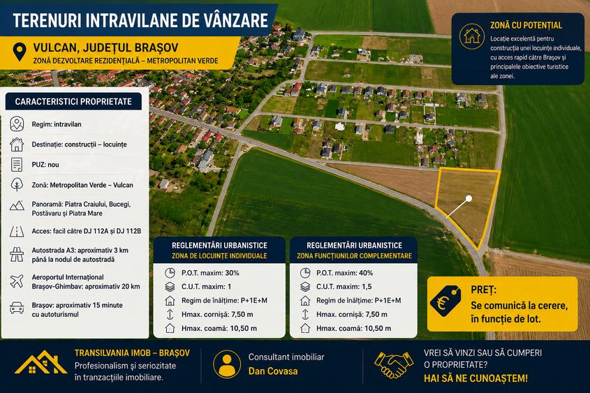 Teren Construcții intravilan de 607 mp, în Vulcan