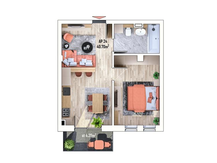 Apartament cu 2 camere în Apahida