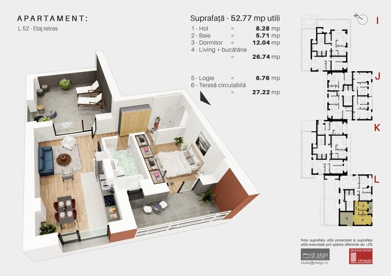 Penthouse cu 2 camere decomandat în Aradului