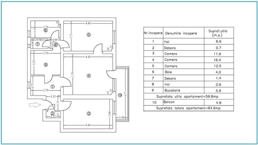 Apartament cu 3 camere circular în Cartierul Traian