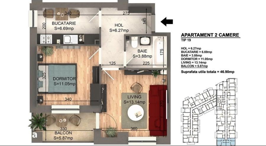 Apartament cu 2 camere decomandat în Central