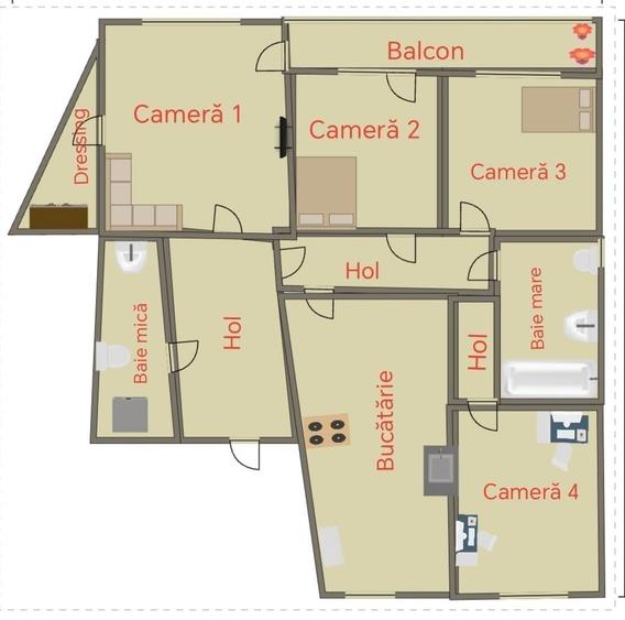 Apartament cu 4 camere decomandat în Ampoi 2
