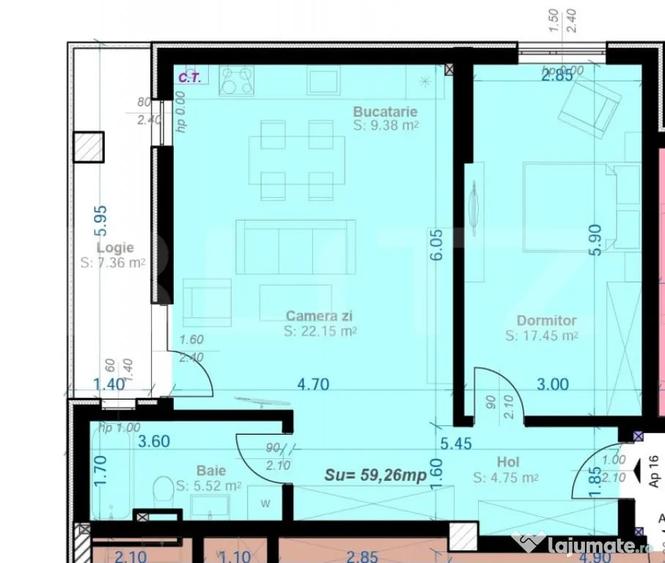 Apartament cu 2 camere semidecomandat în Aradului