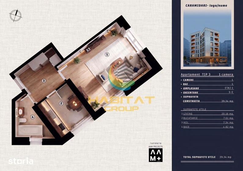 Apartament cu 3 camere în Tineretului