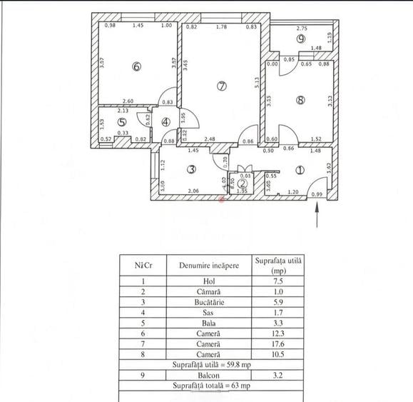 Apartament cu 3 camere în Astra