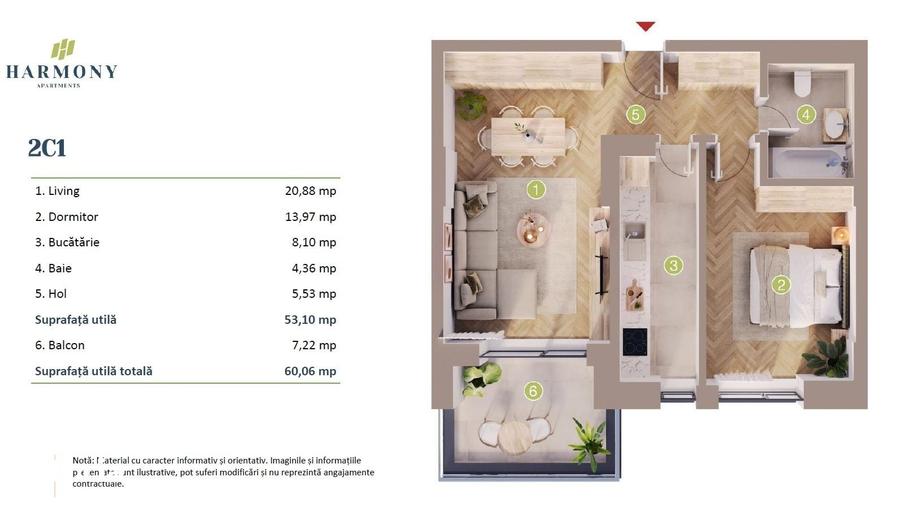 Apartament cu 2 camere în Ștefăneștii de Jos