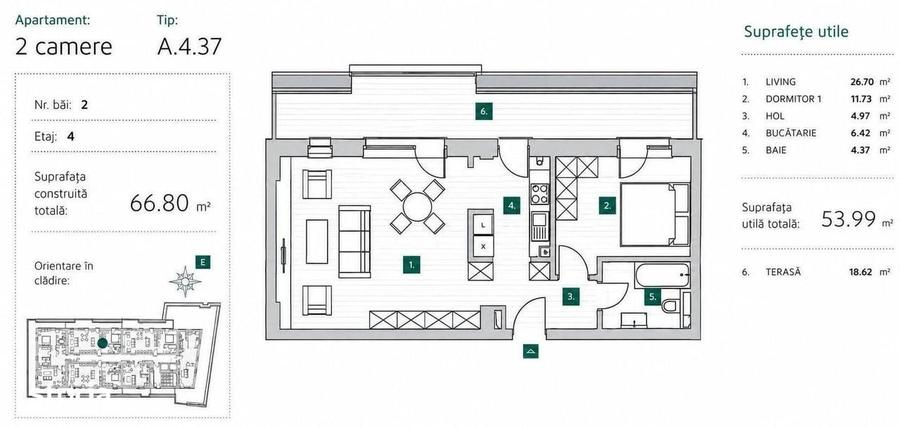 Apartament 2 Camere | Balcon 18,62 mp | Zona Centrala - 2