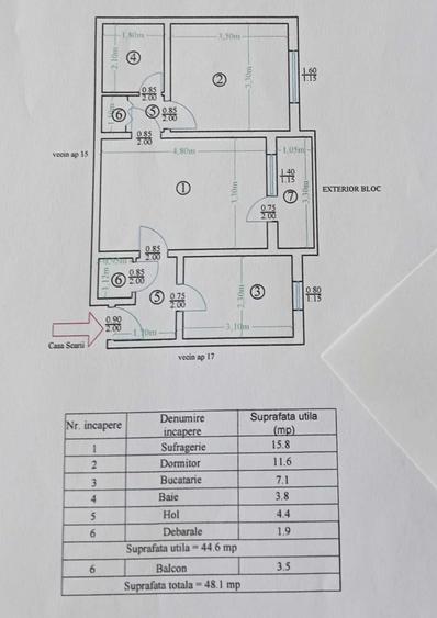 Apartament cu 2 camere semidecomandat în Central