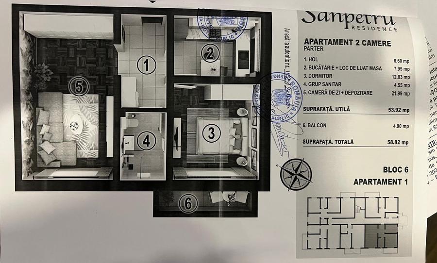Apartament cu 2 camere decomandat în Sânpetru