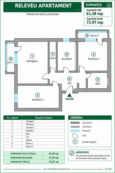 Apartament cu 3 camere decomandat în Sud-Vest
