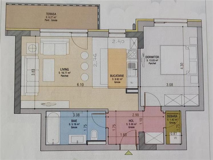 Apartament cu 2 camere decomandat, mobilat în Tractorul