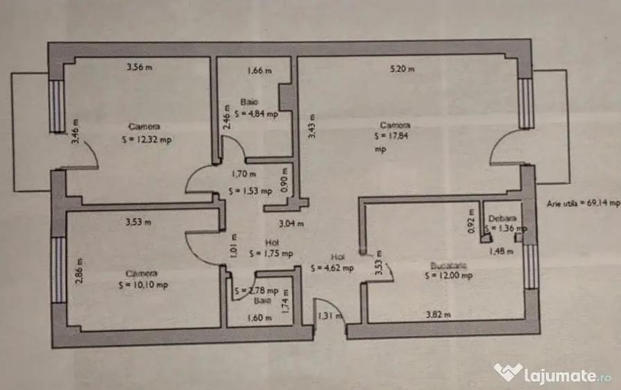 Apartament cu 3 camere decomandat în Soarelui