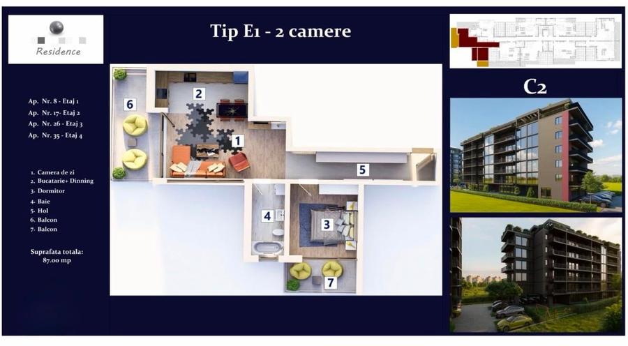Apartament cu 2 camere semidecomandat în Central