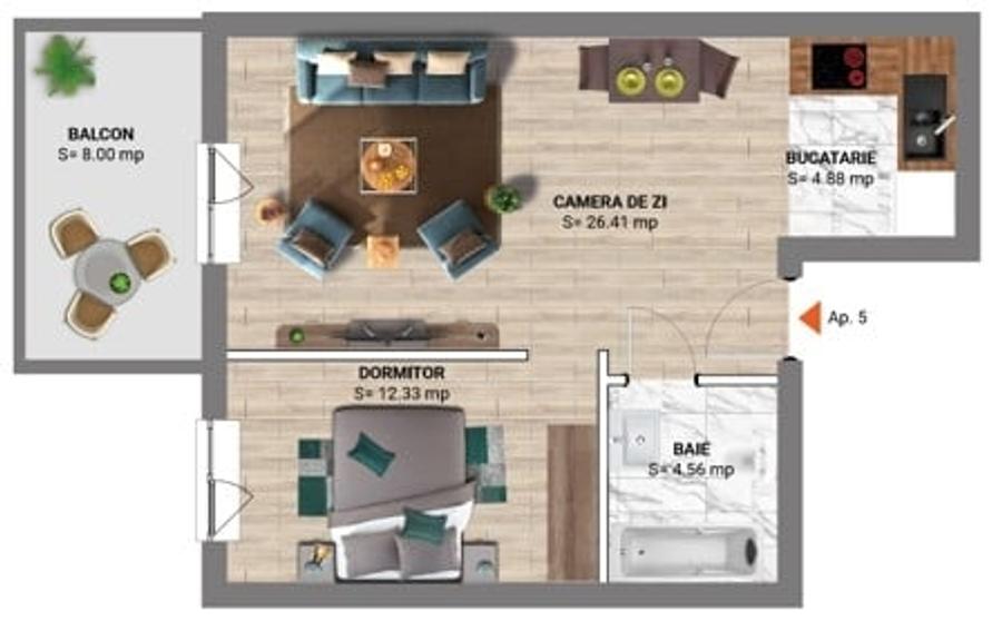 Apartament cu 2 camere decomandat în Nord
